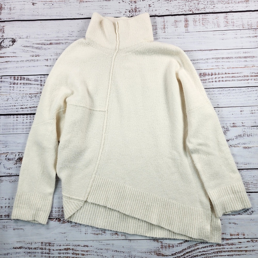 AllSaints Lock Roll Neck Wool Yak Blend Asymmetrical Sweater Cream Womens Medium